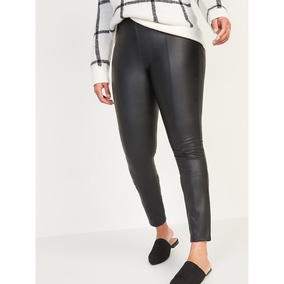 Old Navy High Waisted Stevie Faux Leather Pants - Black Pleather, Size M Petite - Picture 1 of 11
